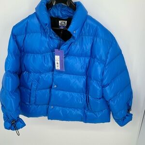FUTURE COLLECTIVE W/ KAHLANA BARFIELD BROWN PUFFER JACKET (1X) BLUE
